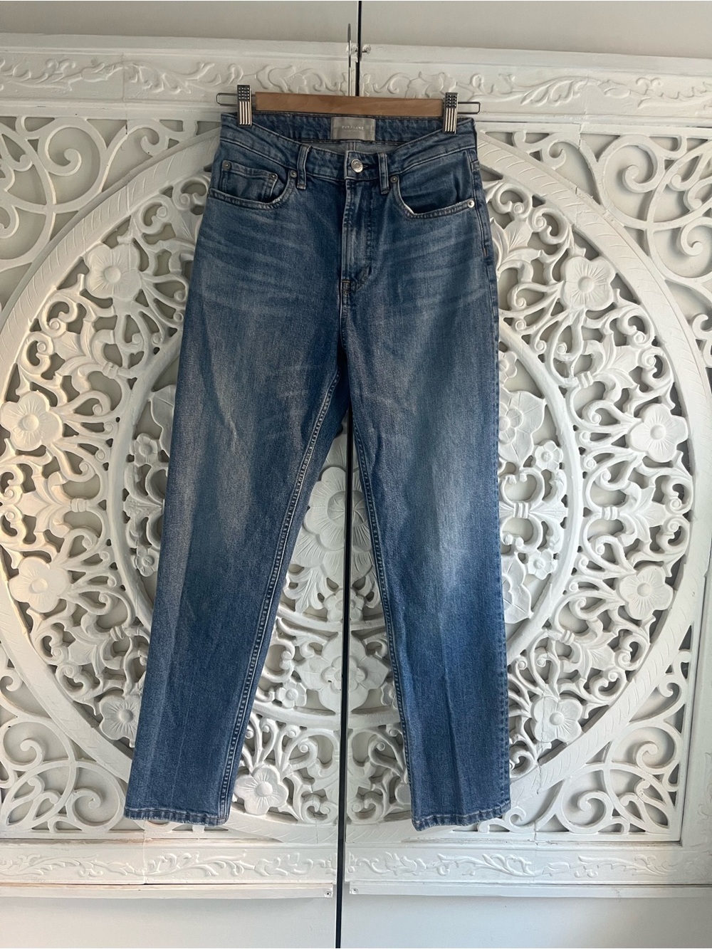 Everlane The Super Straight Jean Size 26 Medium Wash High Rise Straight Leg